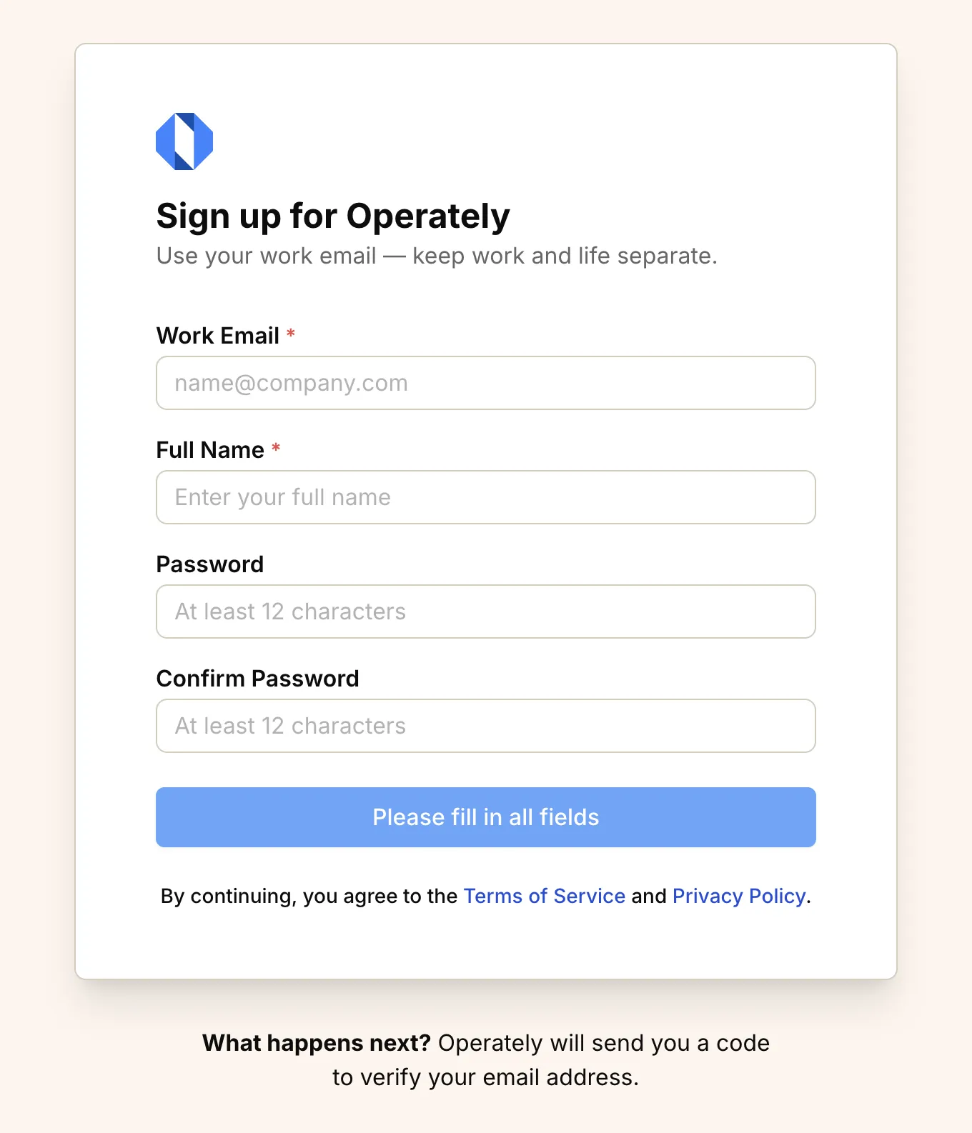 Screenshot: Email sign-up form with empty fields