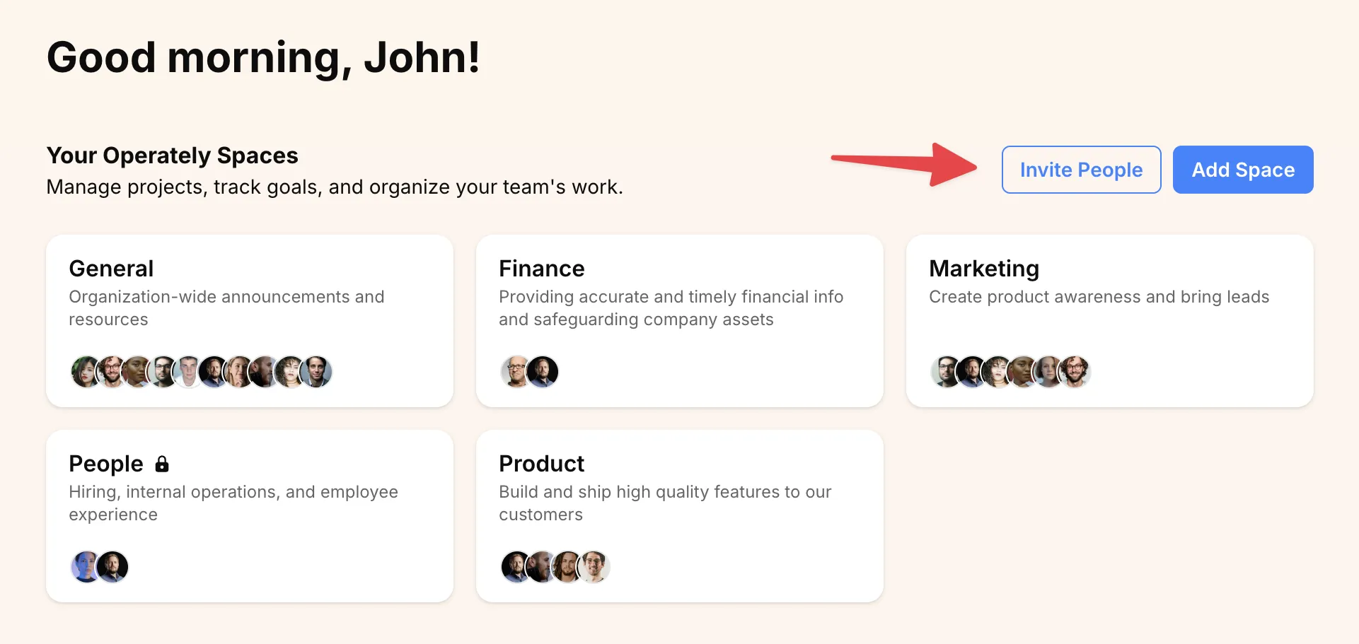 Screenshot: Invite new people from homepage