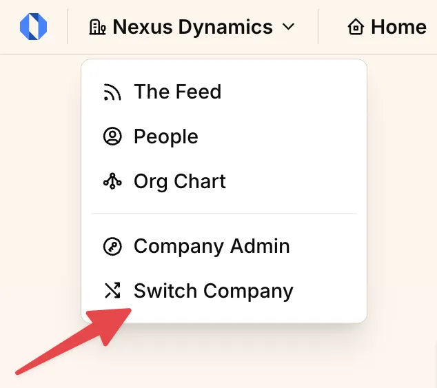 Screenshot: Company menu dropdown